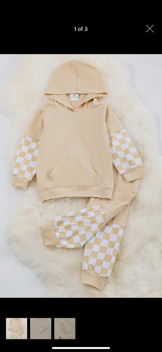 Jaden cream checkered hoodie set