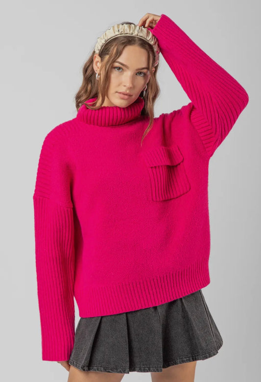 Hot pink oversized knit sweater